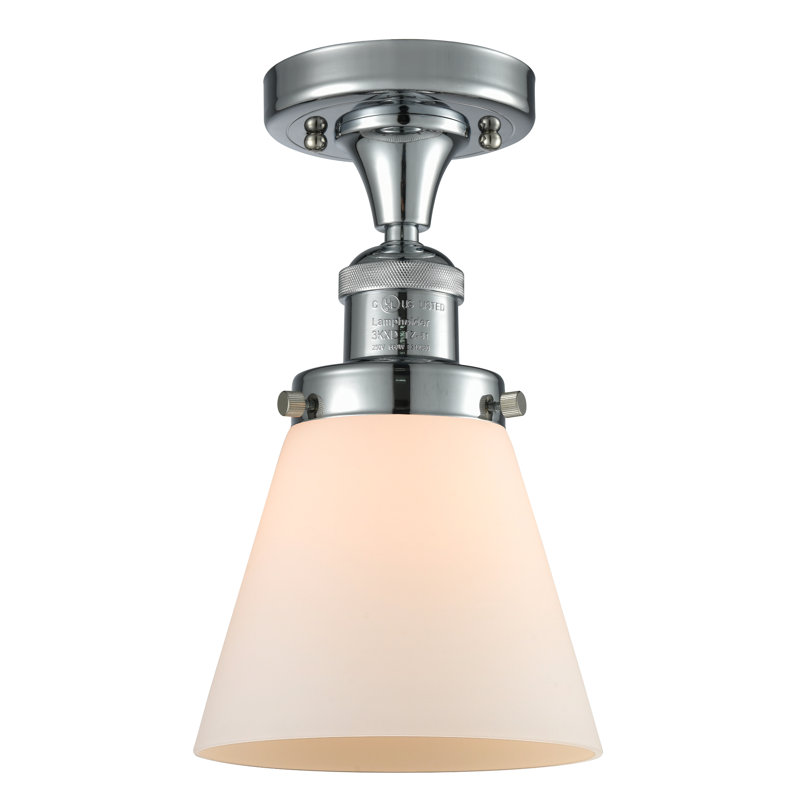 Glass Semi Flush Mount, Polished Chrome, Matte White Cased