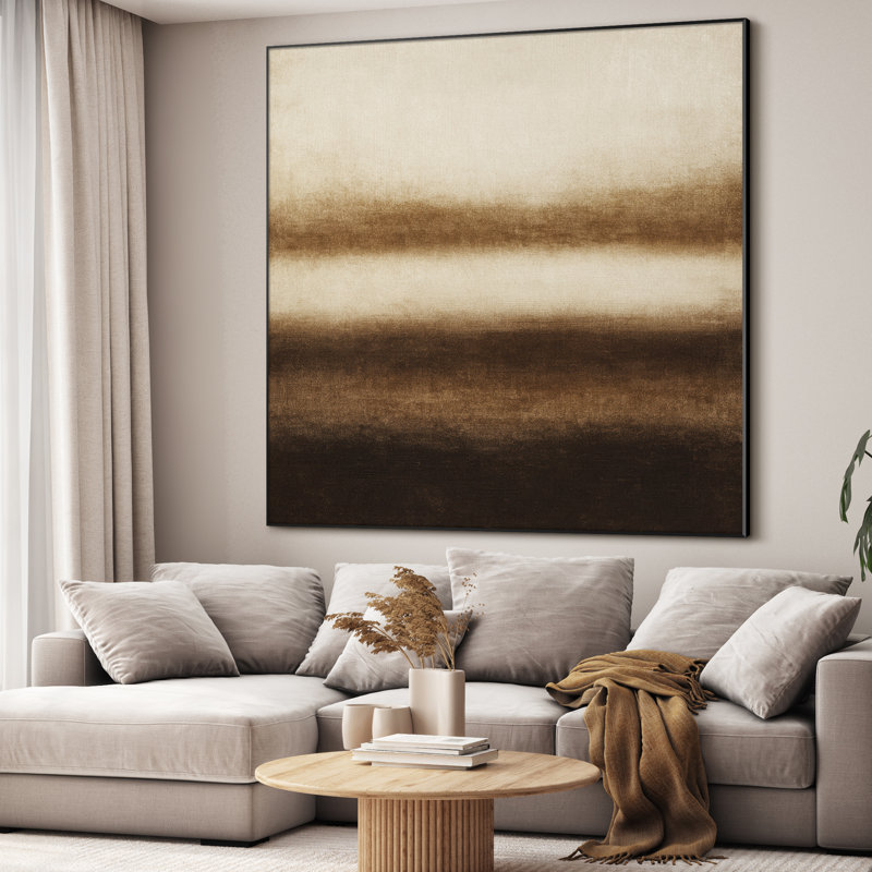 Extra Large Neutral Horizon Abstract Wall Art Print - Earthy Brown and Beige Minimalist Artwork Decor for Living Room or Bedroom, Frame Assembly Required (Frame Assembly Required)