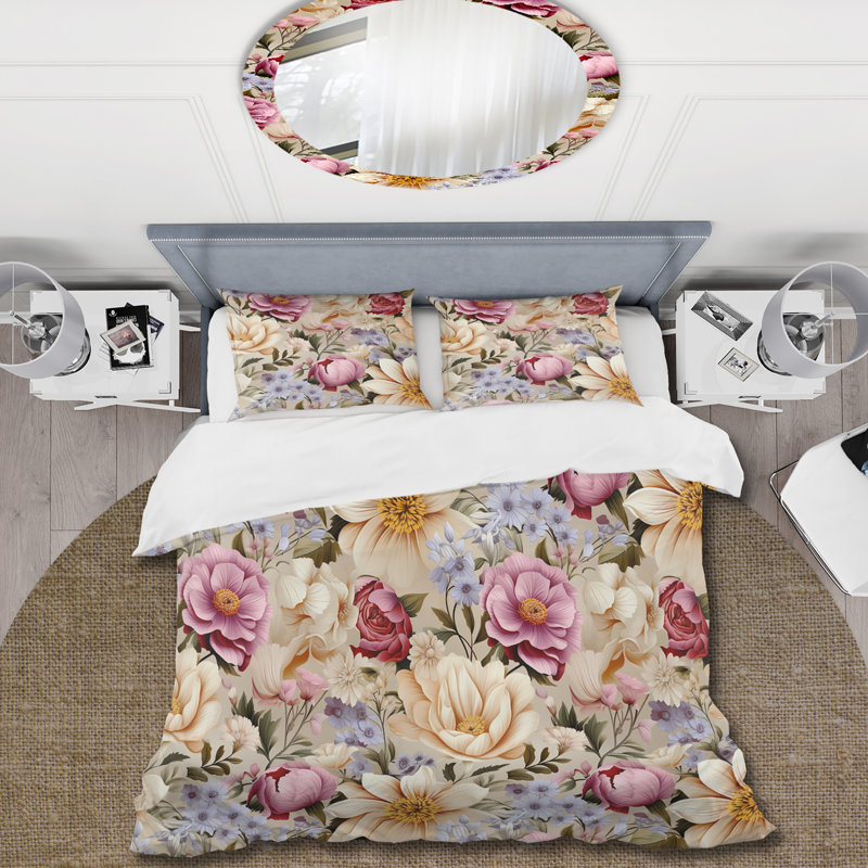 Ensemble de housse de couette Spring Bouquet, Housse de couette pour grand lit et 2 taies décor