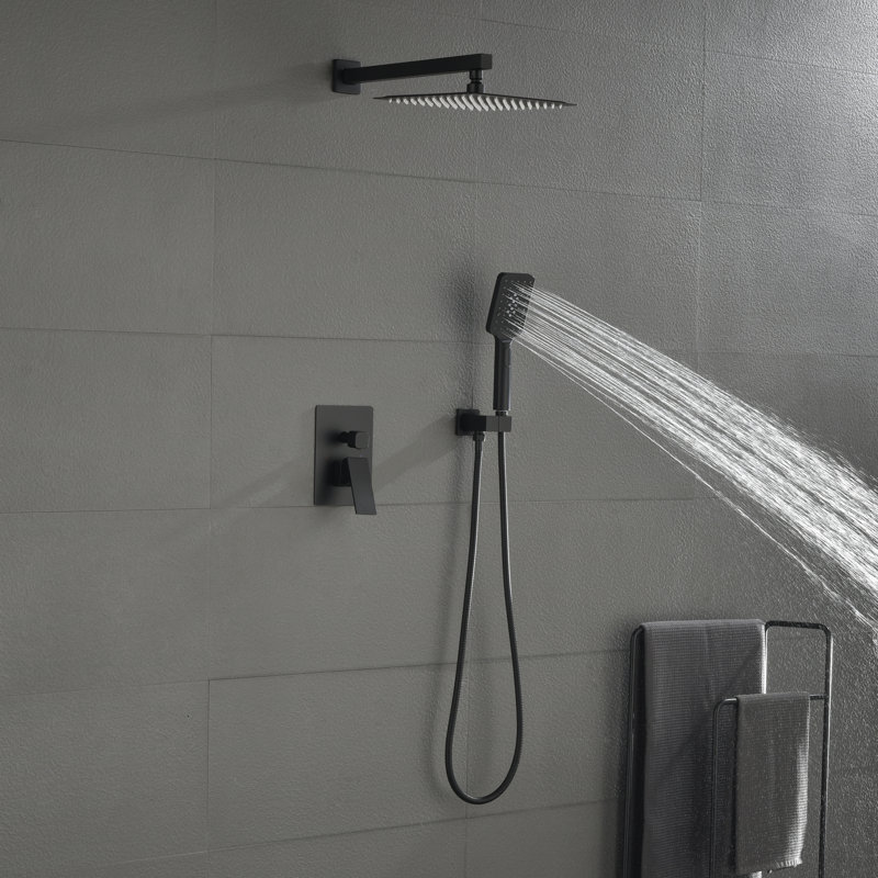 Pressure-Balanced 2-Function Shower System With Rough-In Valve With Mult-Function Handshower, Matte Black