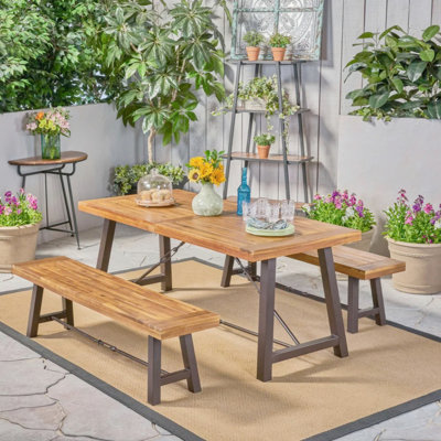 Melini 4 - Person Acacia Metal Patio Dining Set with Rectangular Table