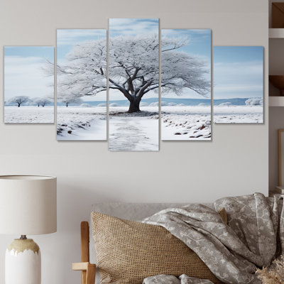 «White Tree Winters Silence», reproduction d'art sur toile, 5 panneaux