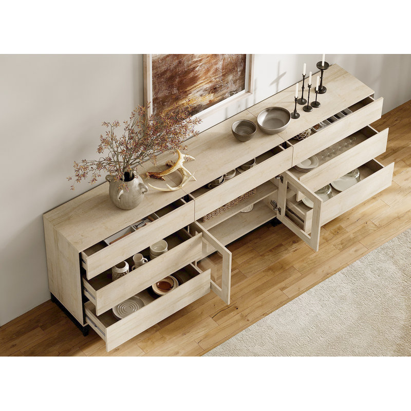 3 In 1 Dresser With Glass Doors And 7 Drawers, Modern Chest Of Drawers With Adjustable Shelf And Metal Base, Closet Organizers And Storage Cabinet For Bedroom