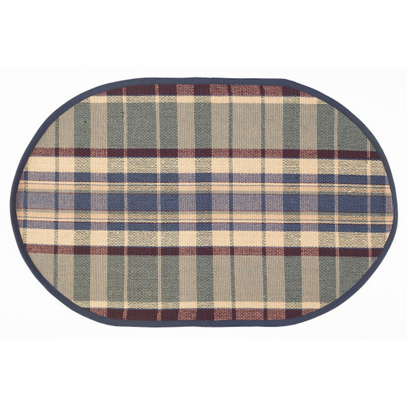 Tapis de sol ovale crème, bleu, bourgogne et brun