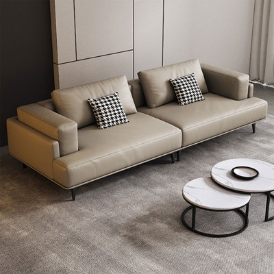 Khaki Genuine Leather Modular Sofa cushion couch