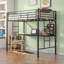 Lit mezzanine simple en métal avec bureau, prise de courant et éclairage à DEL, garde de sécurité et échelle, aucun sommier nécessaire