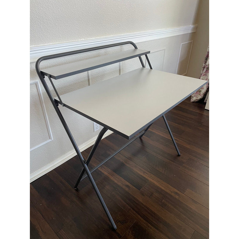 Nexo Foldable Table, No Assembly Required, 2-Tier Computer Desk, Study Desk with Shelf, Metal Frame, Anthracite and Gray