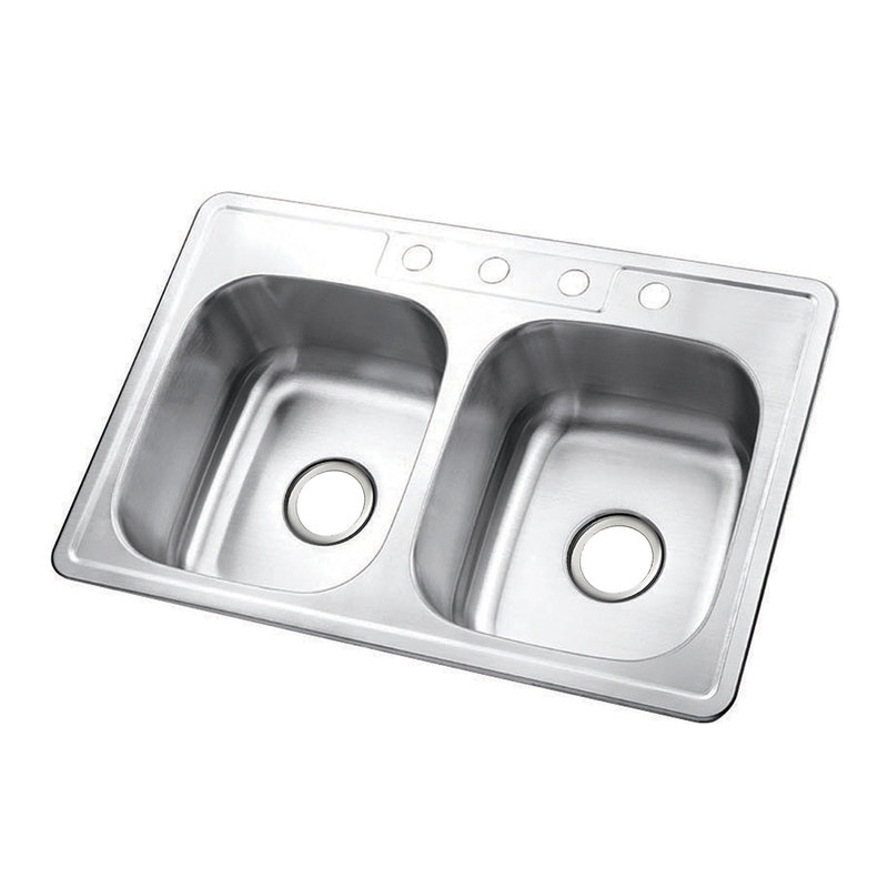 Kingston Brass Studio 33-Inch Stainless Steel Self-Rimming 4-Hole Double Bowl Drop-In Kitchen Sink