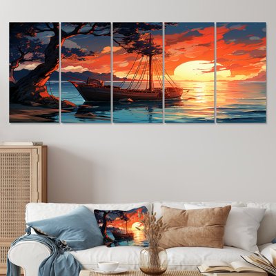 Sunset On 1000 Islands River In Canada II - Coastal Sunset 5 Piece Wall Art