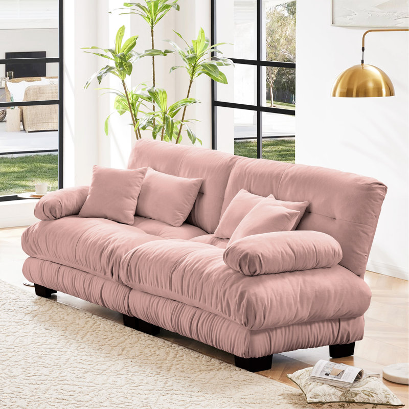 Canapé Cloud 2 places pour salon, canapé en chenille à 2 places avec 2 coussins lombaires et 2 coussins, chenille rose, Pink