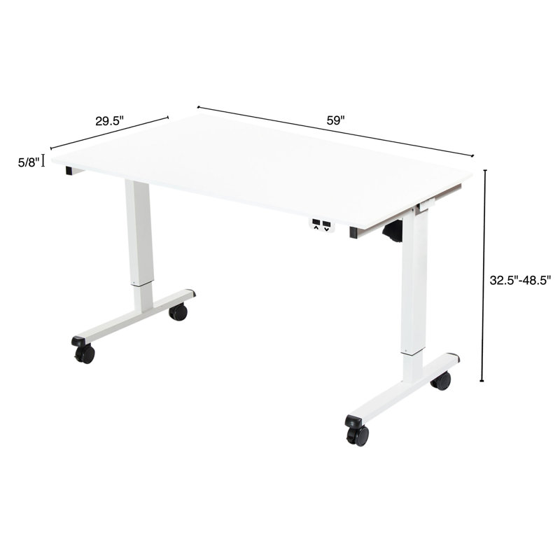 Adjustable Metal Base Standing Desk, Gloss White/White, 32.5" H x 59" W x 29.5" D