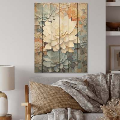 Beige plante grasse douce I - art sur bois de bois de pin naturel