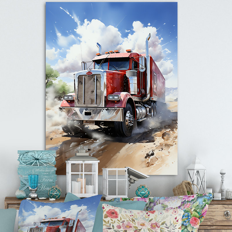 Red Semi Truck Pride I - impressions sur toile de camion, H 44 po x l 34 po x P 1,5 po, Toile tendue