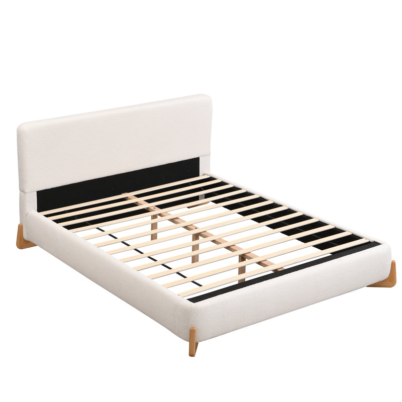 Full Size Boucle Upholstered Bed, White Luxury Platform Bed, Elegant & Comfortable, Full
