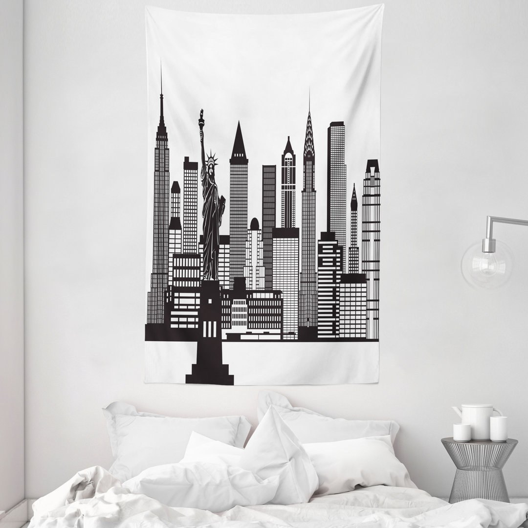 Wandteppich, Skyline von New York Lady Liberty, Stadt, Charcoal Grau und Weiß