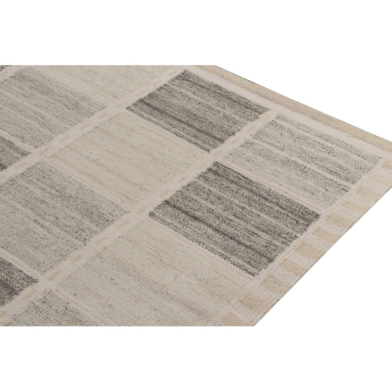 Rug & Kilim’S Scandinavian Rug In Gray And White Geometric Pattern, Rectangle 8' x 10'