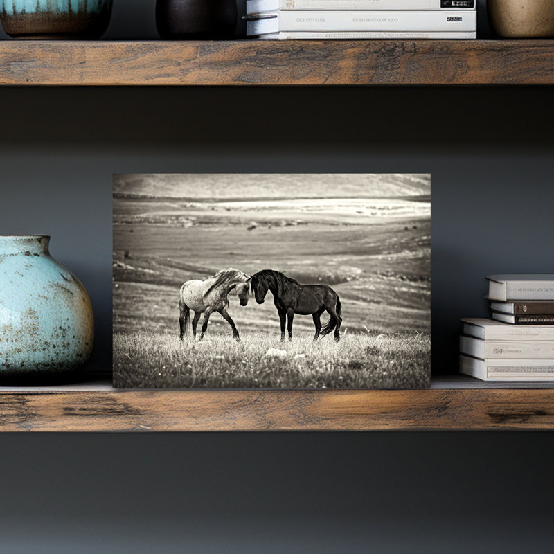 «Wild Horses Together Rustic Abstract Contemporary Horse Landscape Nature», reproduction d'art mural, H 12 po x l 18 po
