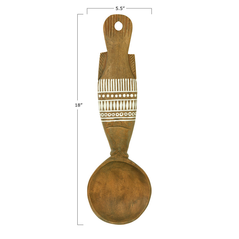 Fish-Shaped 18"H Mango Wood Wall Spoon with Hand-Painted Pattern