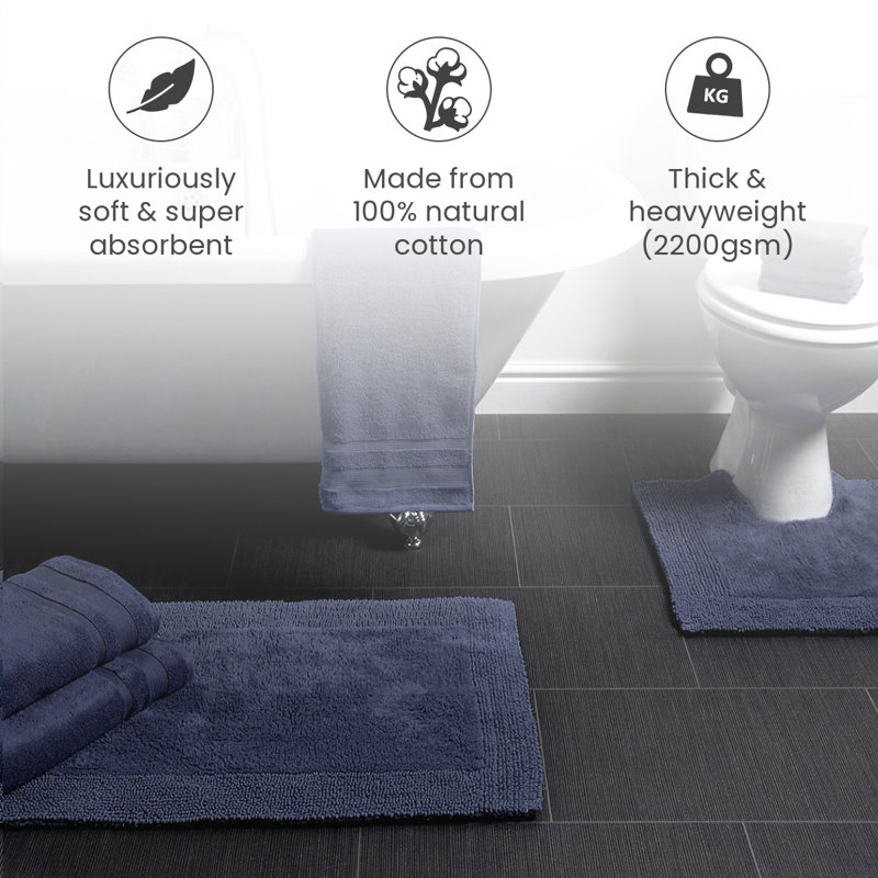 Ruthann Cotton Reversible Bath Mat, Navy