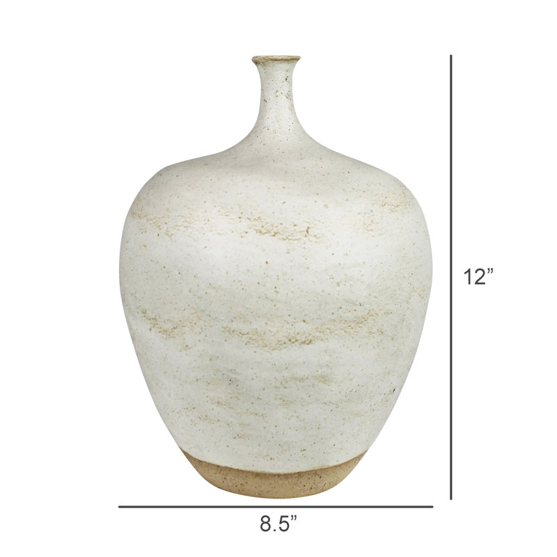 Thin Neck Vase, Ceramic , 12" H x 8.5" W x 8.5" D, White