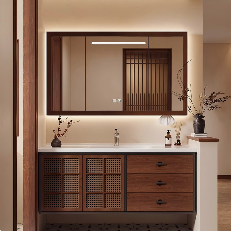 Meuble-lavabo mural en bois massif de 39,76 po avec armoire à miroir, 40"