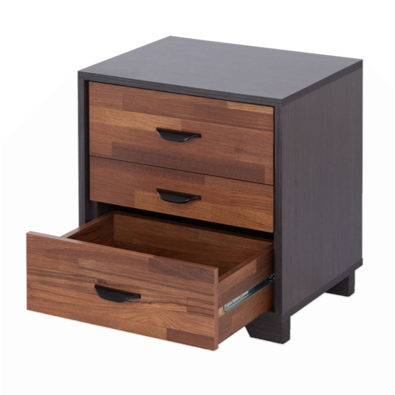 3-Drawer Rectangular Accent Table High End Table, Natural Wood/Black