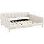 Lit de jour rembourré beige, grand lit, 4 pieds, pin et cadre, fonctionnel pour le salon, taille avec lin, support solide et polyvalent, facile à installer