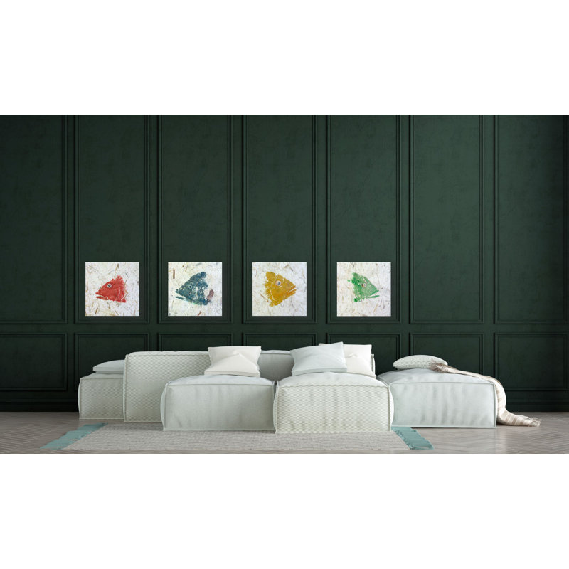 Roly Poly Fish Head Set by John Beard - Artist Enhanced Canvas Print, 40" H x 40" W x 2" D, Black