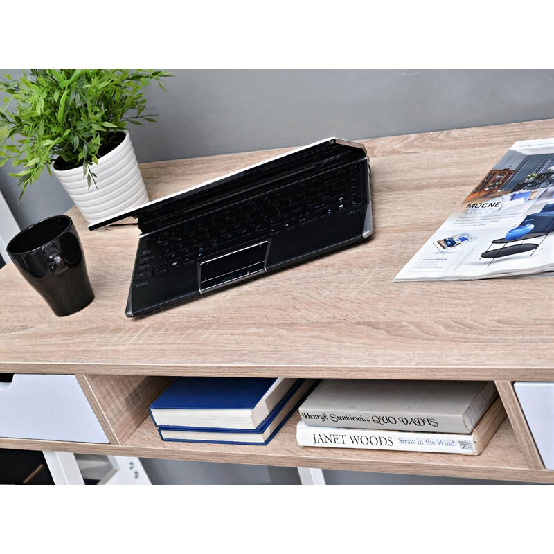 Kahle Metal Base Writing Desk, White, Oak/White