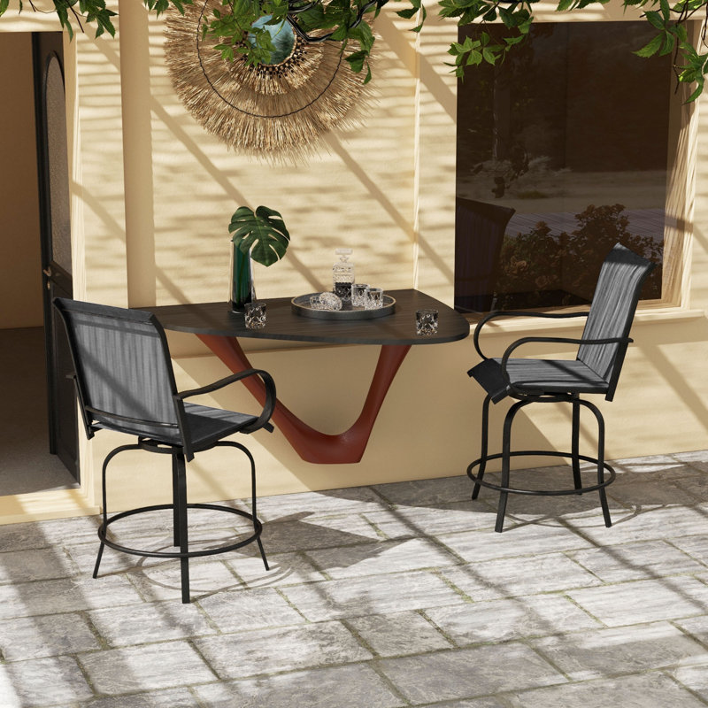 Outdoor Bar Stools 2 Pack w/ Armrests, Bar Height Chairs, Grey, Gray