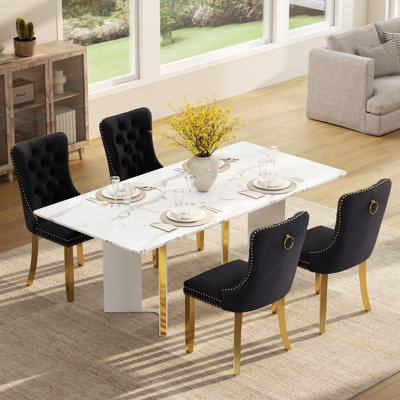 Ensemble de table de salle à manger rectangulaire avec chaises capitonnées, ensemble de table de salle à manger de style campagnard Mid-Century