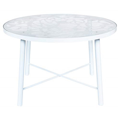 Rabia Round Patio Dining Table with Glass Top and Aluminum Base