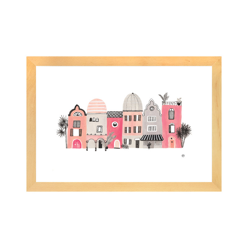 « row of houses », art, H 16 po x l 24 po x P 1 po, Papier encadré naturel