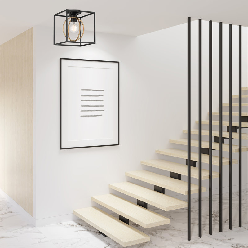 Semi Flush Mount, Matte Black/Gold