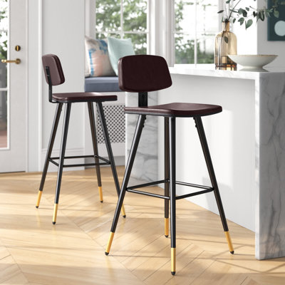 Azurie LeatherSoft Barstools with Iron Frame and Gold Tipped Legs by Wade Logan