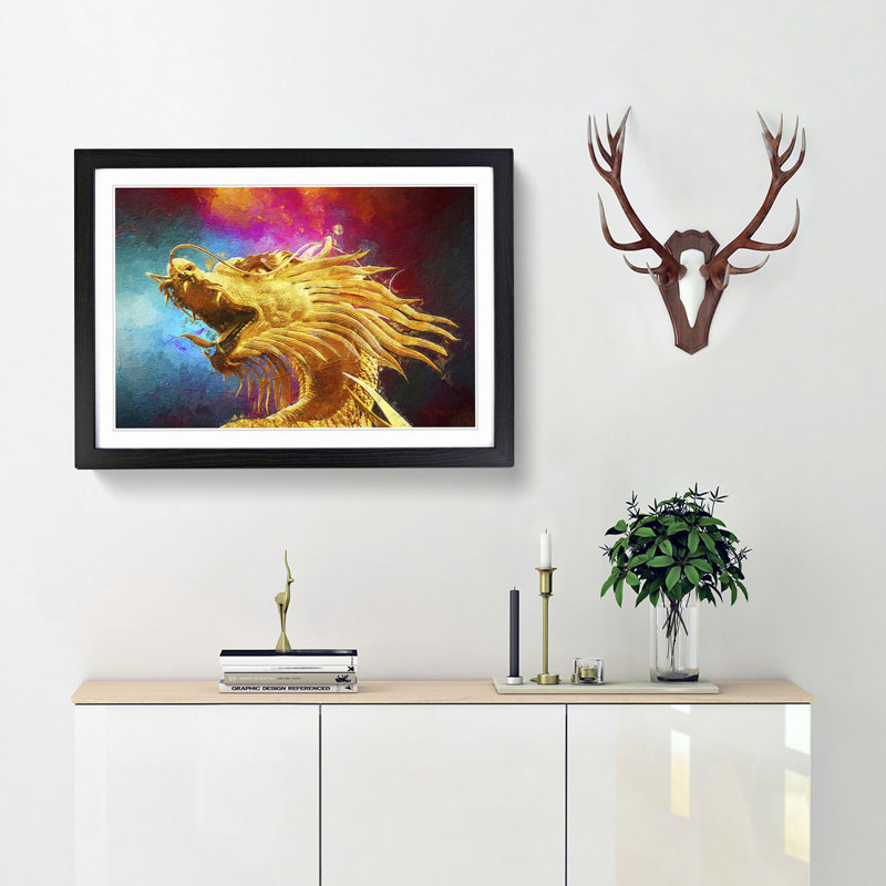 Oriental Dragon - Framed Print, 36cm H x 48cm W x 2cm D, Black Framed