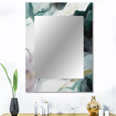 «Green and White Contemplative Abstraction II - Miroir mural décoratif en marbre, miroir vert, reproduction d'art en métal