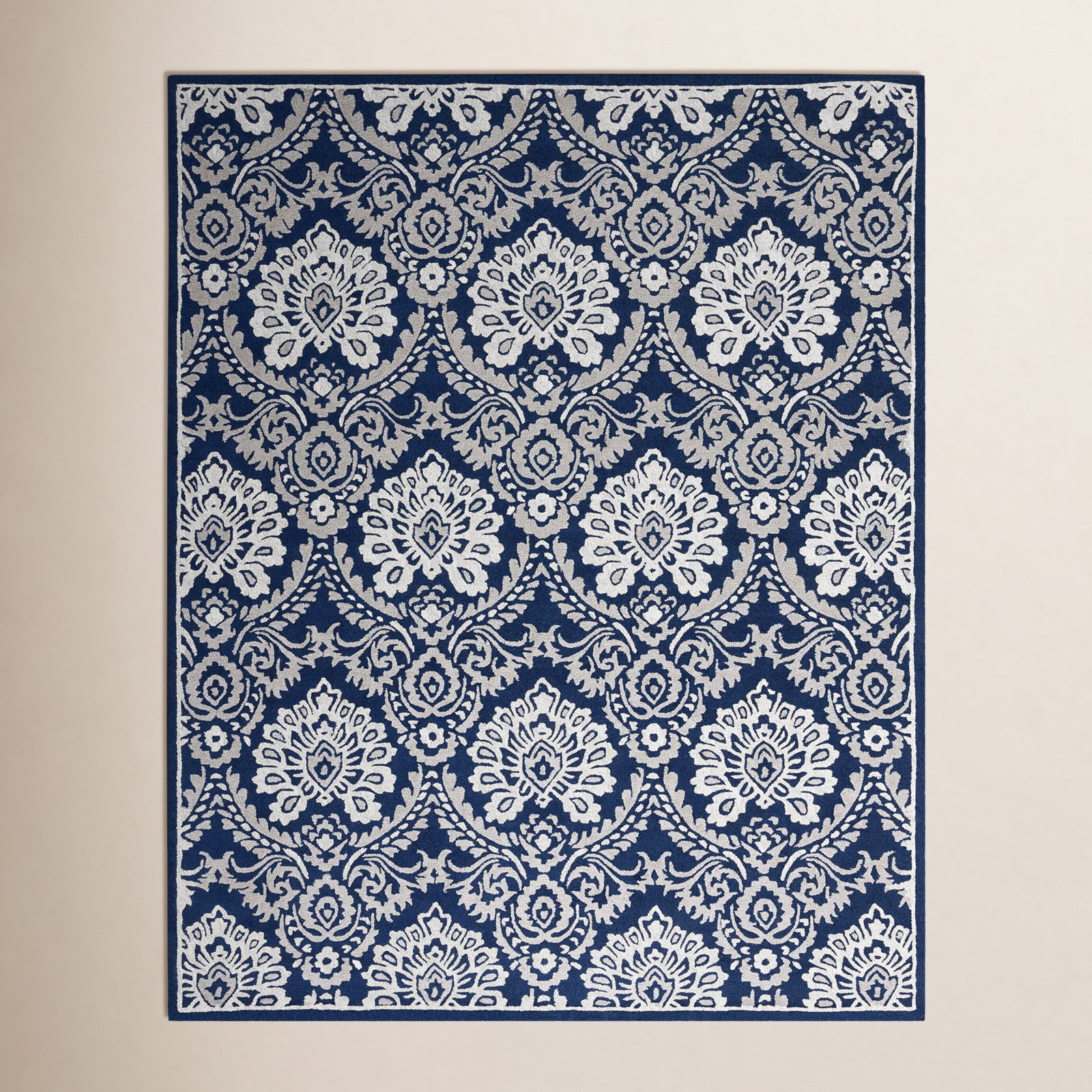Tansy Navy Ivory Hand-Tufted Wool Rug, Rectangle 9' x 12'