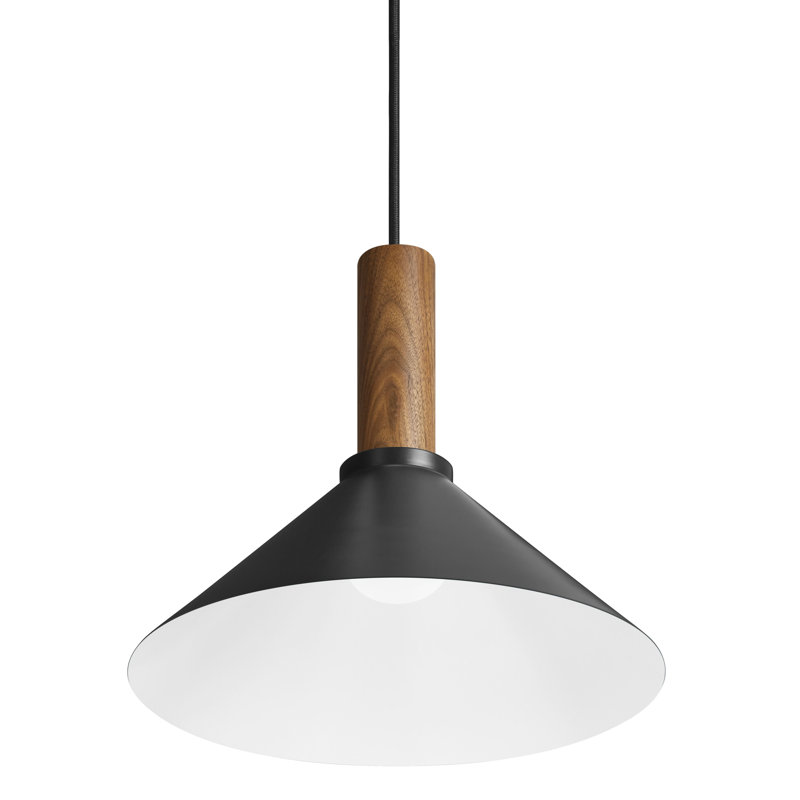 Luminaire suspendu Emblem, Noir, H 12 po x l 14 po x P 14 po, Noyer