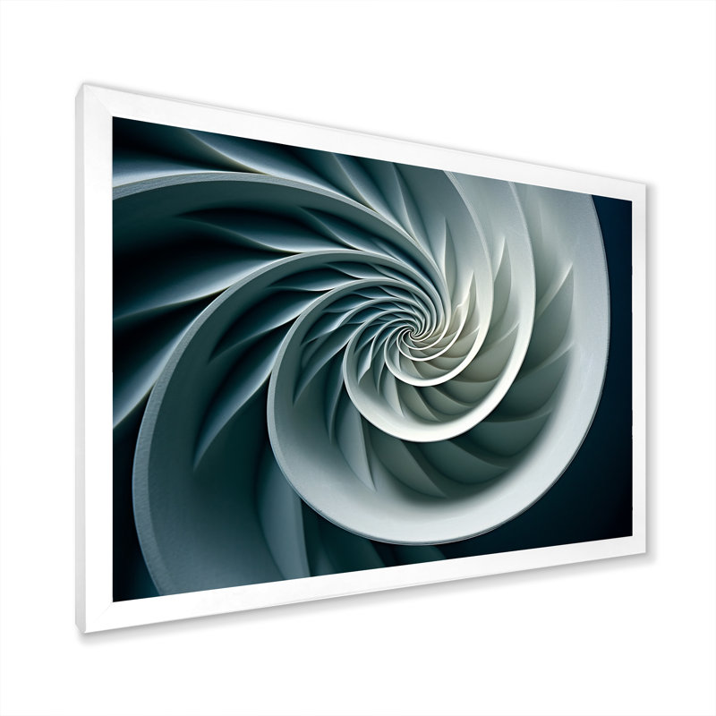 Turquoise coquille spirale de poisson sur toile, H 34 po x l 44 po x P 1,5 po, Cadre simple blanc