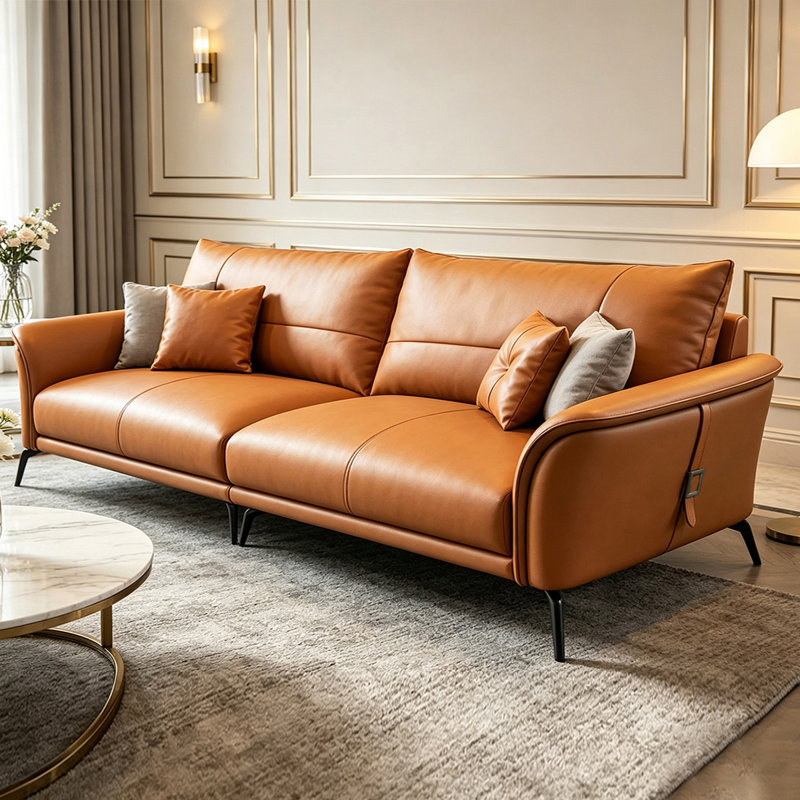 Orange Genuine Leather Modular Sofa