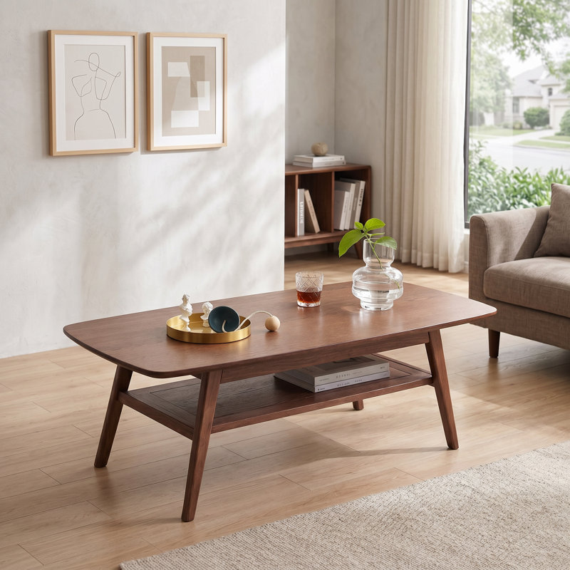 Table basse, table basse en bois Soild, H 17,3 po x L 47,2 po x l 22 po, Walnut