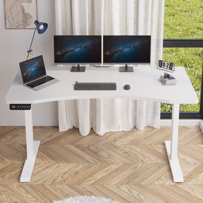 Inbox Zero Latysha Dual Motor Electric Height Adjustable Curved ...