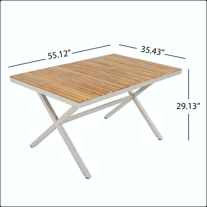 Table de salle à manger extérieure en teck avec cadre en acier beige - rectangulaire 55,12 po