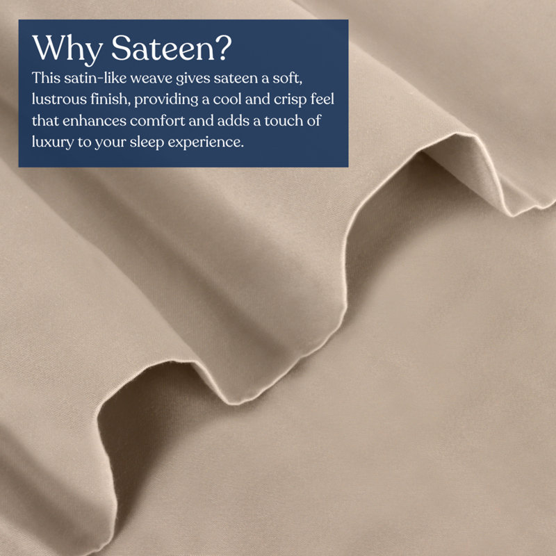 Delara GOTS-Certified Organic Cotton Sateen Pillowcase Set of 2, 400 Thread Count, Soft Long-Staple Cotton, Queen, Natural