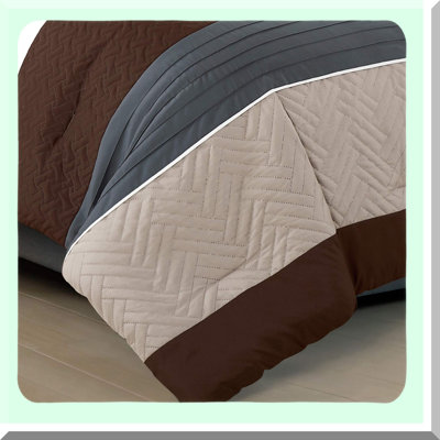 Luxury Dream Queen Comforter Set - Modern Design, Multicolor Grey/Coffee Brown/Beige Taupe, All Season Down Alternative Bedding Decor - Leni Queen Collection