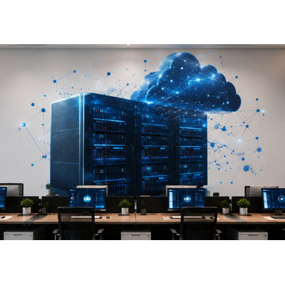 Autocollant mural Cloud Computing, autocollant mural serveur de centre de données, décoration de bureau informatique sur le thème de la cybersécurité, art mural professionnel sur les technologies réseau 685MV