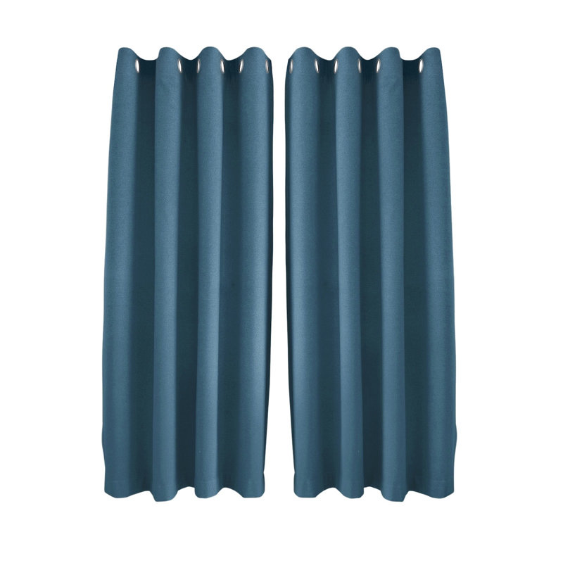 Linen Blend Blackout Curtain Panel Pair, Blue, 117cm Width x 137cm Drop