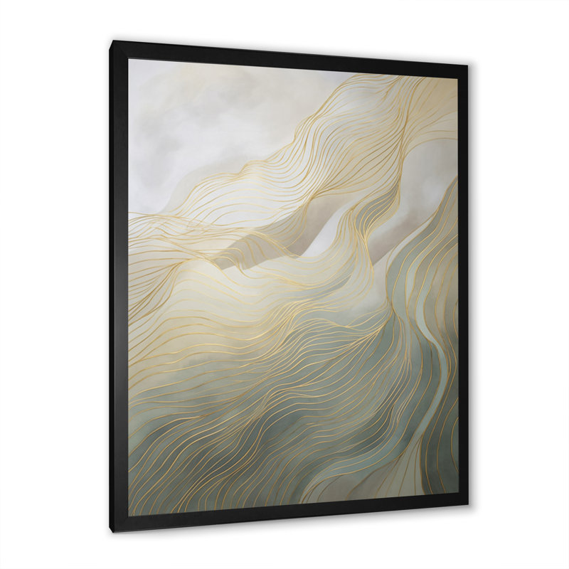 «Gold and Gray Line Art In Motion I», impression sur toile or et gris I Motion, Cadre photo noir, H 20 po x l 12 po x P 1 po