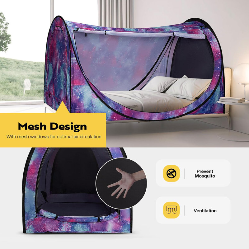 Blue Galaxy Polyester Pop-Up Privacy Bed Canopy Twin Size